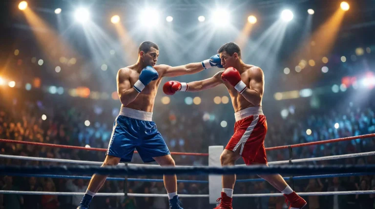 Apuestas en vivo en boxeo: combate en directo bajo focos en un ring profesional
