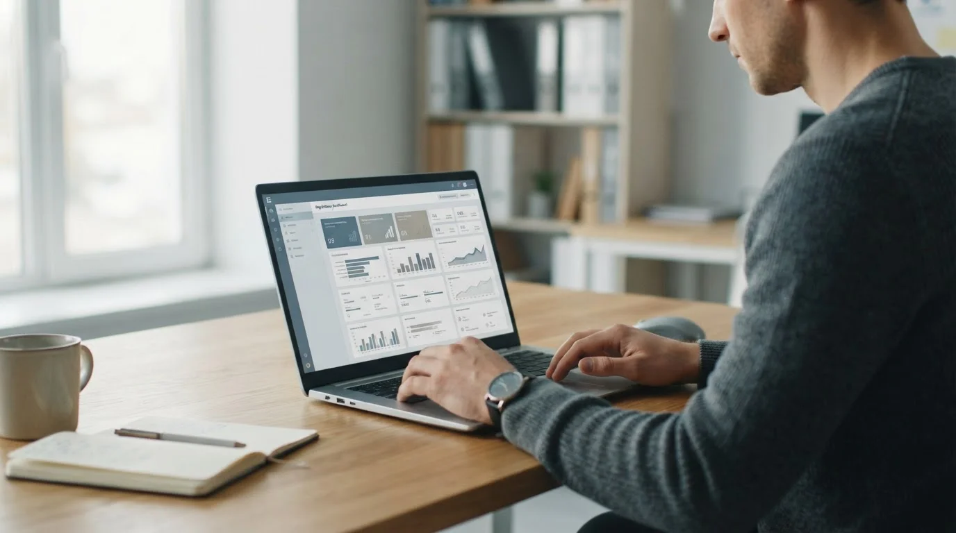 Espacio de trabajo ordenado con portátil mostrando interfaces de supervisión de apuestas legales en España