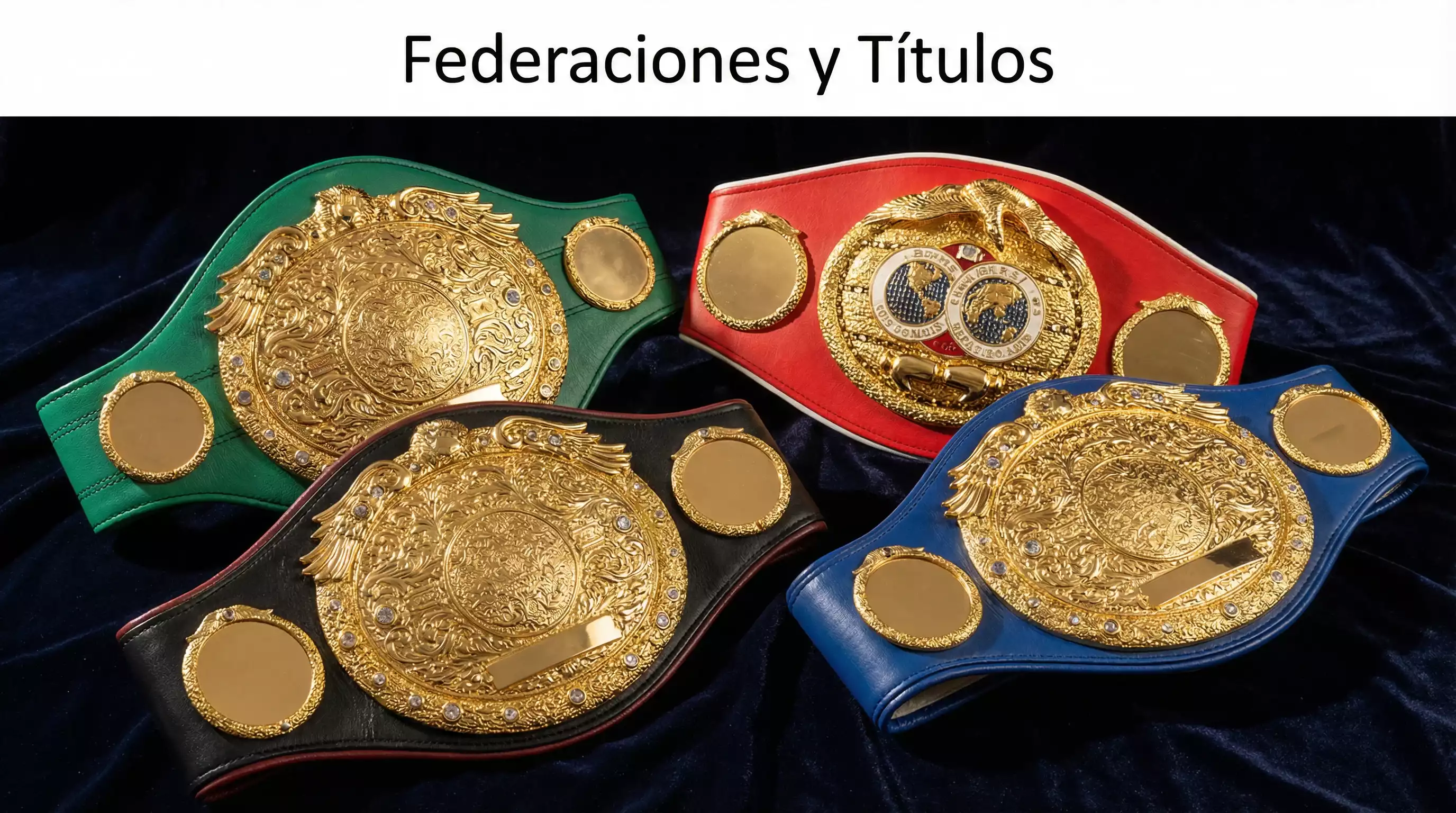 Cuatro cinturones de campeonato de boxeo profesional de las principales federaciones
