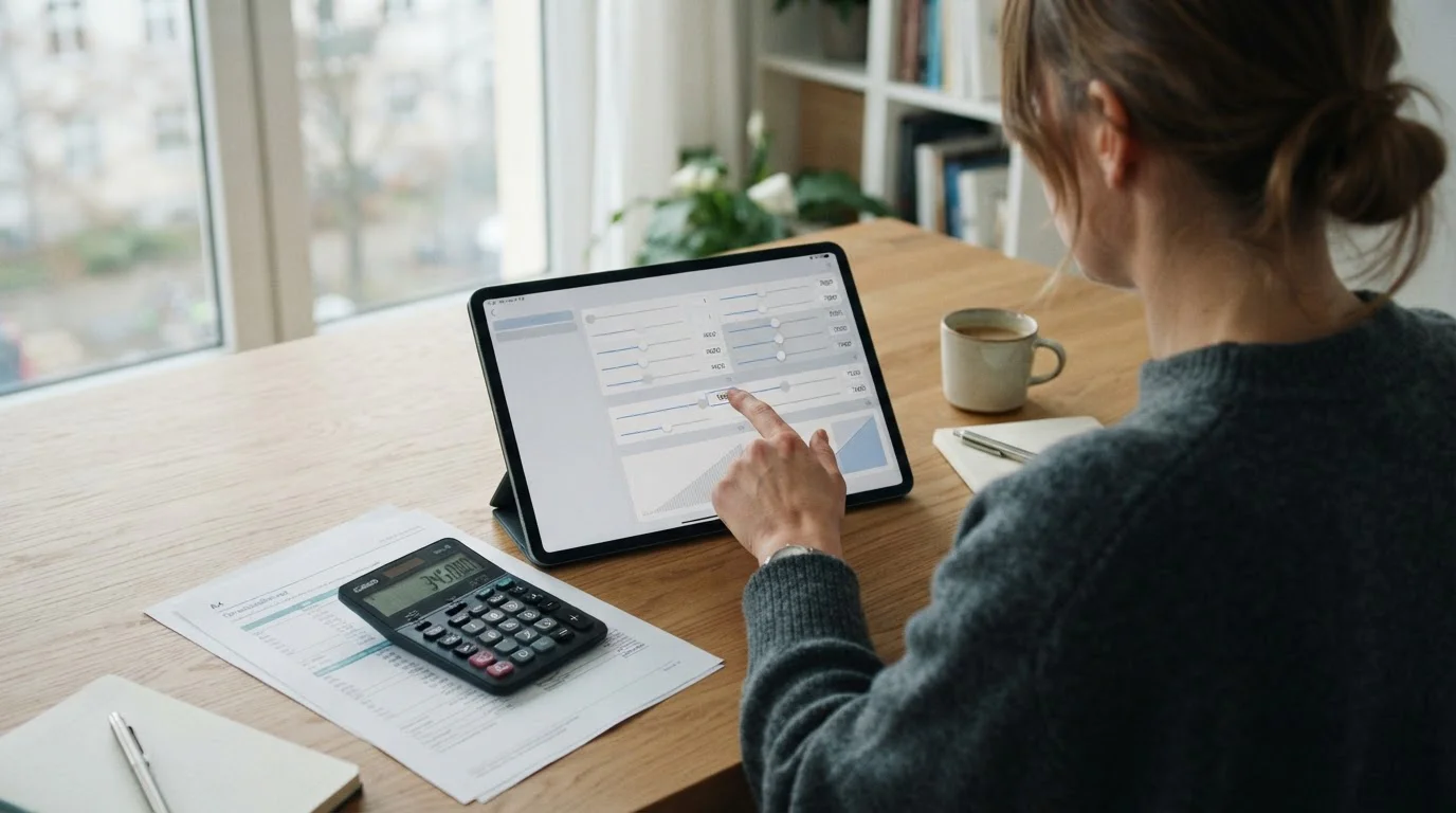 Persona ajustando límites de depósito en una aplicación con calculadora de impuestos