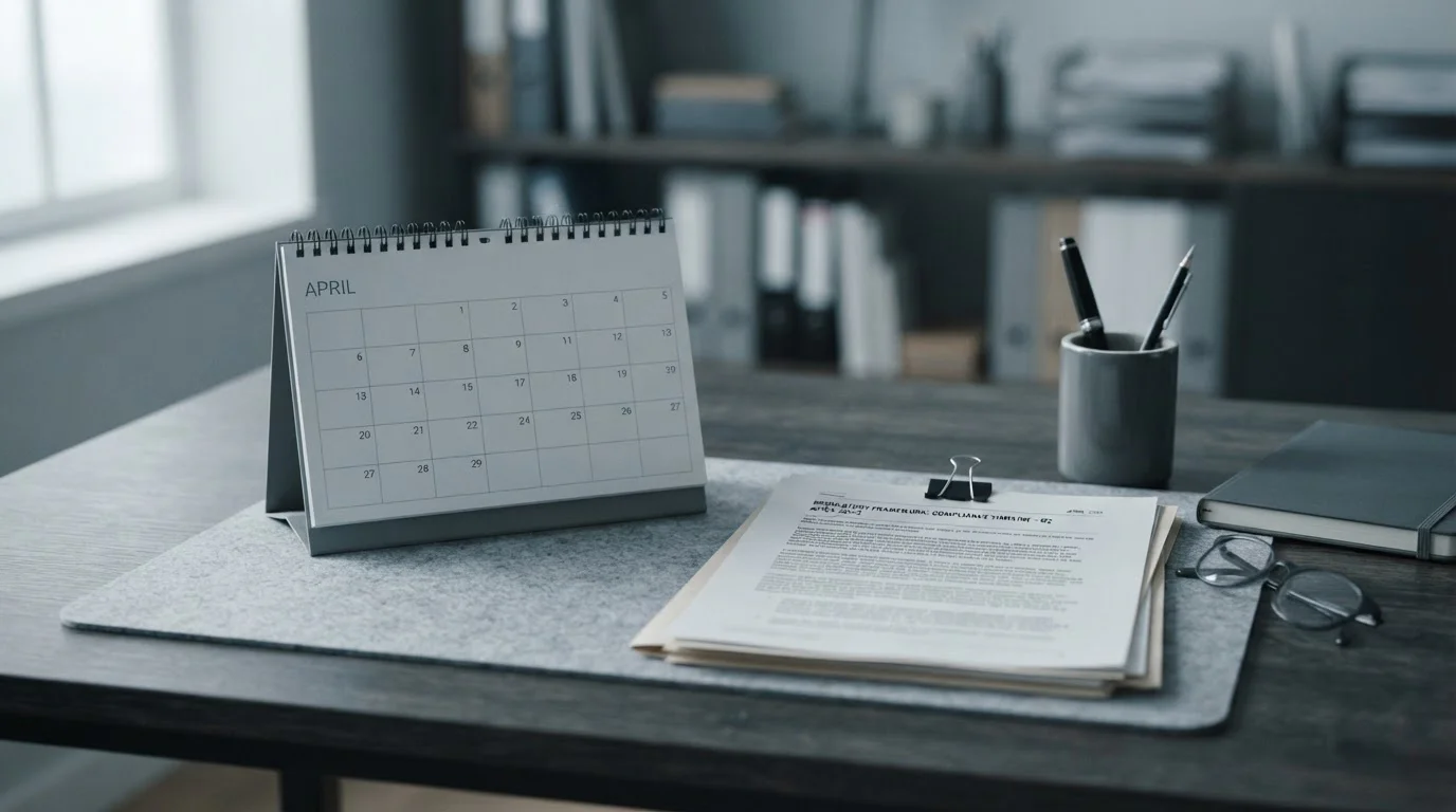 Calendario y documentos representando el cambio regulatorio de abril